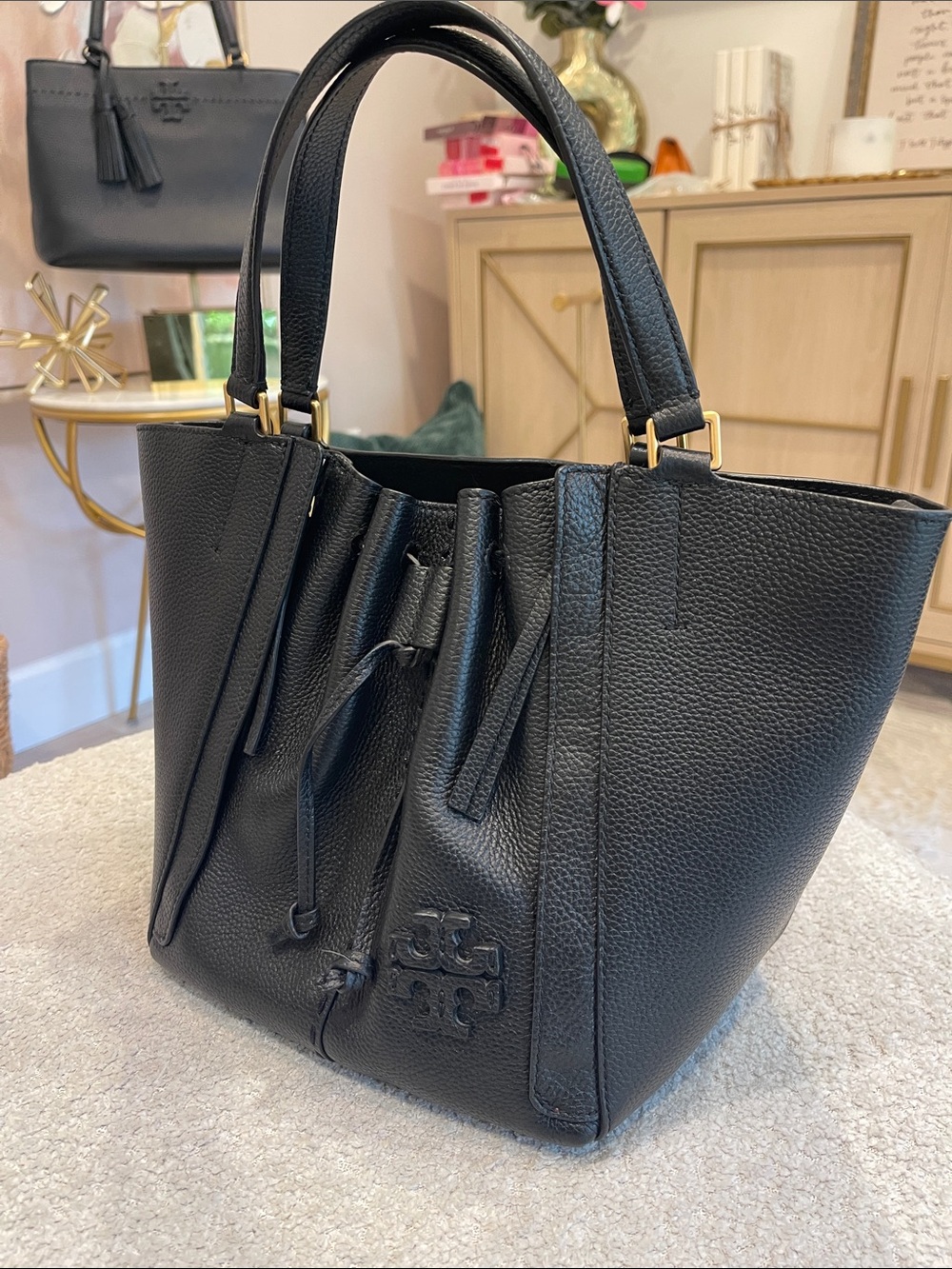 Tory Burch McGraw Dragonfly Black  Leather Handbag - Picture 3 of 8